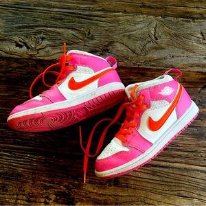 Nike size 1.5 pink and orange Nike Air Jordan high tops